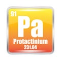 Pa icon. Protactinium element. Atomic number 91. Mass 231.04. Orange square background. Vector symbol. Royalty Free Stock Photo