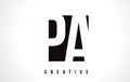 PA P A White Letter Logo Design with Black Square.