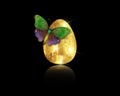 Realistic golden egg with luxury butterfly, Easter concept vector illustration isolated on black background Royalty Free Stock Photo