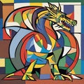 Pablo Picasso Dragon Sketch Print Cubism Painting Geometry Freestyle Paint Dinosaur Draw AI Art