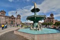 Pachacuti statue fountain. Plaza de Armas. Cusco. Peru