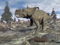 Pachyrhinosaurus dinosaur walking - 3D render Royalty Free Stock Photo