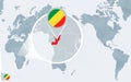 Pacific Centered World map with magnified Congo. Flag and map of Congo