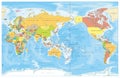 Pacific Centred World Colored Map Royalty Free Stock Photo