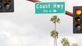 Pacific Coast Highway, historic route 101 road sign, tourist destination in California USA. Lettering on intersection signpost. Royalty Free Stock Photo