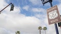 Pacific Coast Highway, historic route 101 road sign, tourist destination in California USA. Lettering on intersection signpost. Royalty Free Stock Photo