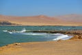 Pacific coast with many fishing boats view from Paracas National Reserve, Ica region of Peru Royalty Free Stock Photo