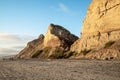 Pacific coastline with yellow sandstone cliffs before sunset time. Black`s Beach, San Diego Royalty Free Stock Photo