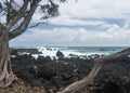 Pacific ocean breaks against lava rocks at Keanae Royalty Free Stock Photo