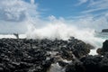 Pacific ocean breaks against lava rocks at Keanae Royalty Free Stock Photo