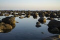 Pacific Ocean coast in El Salvador. Reflection of rocks or stones in the water Royalty Free Stock Photo