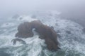 Aerial of Foggy Sea Stacks in Northern California Royalty Free Stock Photo