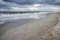 Pacific Ocean and sandy coast with rare shells