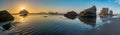 Face Rock in the pacific Ocean at sunset in panoramic format. Royalty Free Stock Photo
