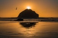 Sunset on Face Rock in Bandon Oregon. Royalty Free Stock Photo