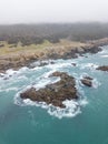 Aerial View of Rocky Coastline of Northern California and Marine Layer Royalty Free Stock Photo