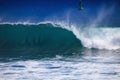 Pacific ocean wave crests and breaks