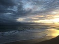 Pacific Ocean Waves at Beach in Kekaha during Sunset on Kauai Island in Hawaii. Royalty Free Stock Photo