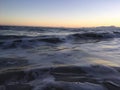 Pacific Ocean Waves at Beach in Kekaha during Sunset on Kauai Island, Hawaii. Royalty Free Stock Photo