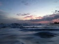 Pacific Ocean Waves at Beach in Kekaha during Sunset on Kauai Island, Hawaii. Royalty Free Stock Photo