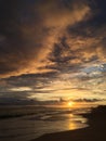 Pacific Ocean Waves at Beach in Kekaha during Sunset on Kauai Island in Hawaii. Royalty Free Stock Photo
