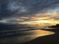 Pacific Ocean Waves at Beach in Kekaha during Sunset on Kauai Island in Hawaii. Royalty Free Stock Photo