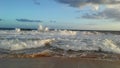 Pacific Ocean Waves during Sunset at Kekaha Beach Park in Kekaha on Kauai Island, Hawaii. Royalty Free Stock Photo