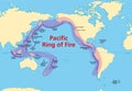 Pacific Ring of Fire, also known as Rim of Fire, map with ocean trenches