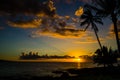 Pacific Sunset and Coconut Palm Trees Silhouette Royalty Free Stock Photo