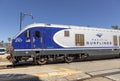 The pacific surfliner train enters the station at Santa Barbara. The surfliner serves the Route San Diego to San Luis Obispo