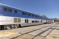 The pacific surfliner train enters the station at Santa Barbara. The surfliner serves the Route San Diego to San Luis Obispo