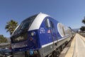 The pacific surfliner train enters the station at Santa Barbara. The surfliner serves the Route San Diego to San Luis Obispo