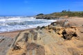 Pebble Beach State Park with Tafoni on the Pacific Coast, Central California, USA Royalty Free Stock Photo