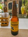 Pacifico beer bottle in restaurant PapaCharly Playa del Carmen Mexico