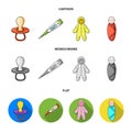 Pacifier, electronic thermometer, children overalls, diaper.Baby born set collection icons in cartoon,flat,monochrome