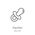 pacifier icon vector from baby stuff collection. Thin line pacifier outline icon vector illustration. Outline, thin line pacifier