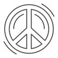 Pacifist symbol thin line icon, Human rights and tolerance concept, Peace and no war sign on white background, Hippie Royalty Free Stock Photo