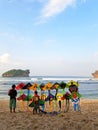 Kite seller at Watu Karung Beach, Pacitan, East Java. Royalty Free Stock Photo