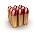 Pack of ammo catridges with bullets over white. Royalty Free Stock Photo