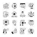 Pack of Artificial Intelligence doodle style icons Royalty Free Stock Photo