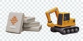 Pack of bags with cement, plaster, dry adhesive mixture, excavator Royalty Free Stock Photo