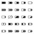 A pack of battery-related icons. Pure energy, electricity and charge thematic. Royalty Free Stock Photo