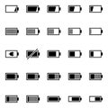 A pack of battery-related icons. Pure energy, electricity and charge thematic. Royalty Free Stock Photo