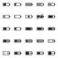 A pack of battery-related icons. Pure energy, electricity and charge thematic. Royalty Free Stock Photo