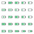 A pack of battery-related icons. Pure energy, electricity and charge thematic. Royalty Free Stock Photo