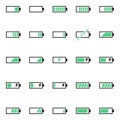 A pack of battery-related icons. Pure energy, electricity and charge thematic. Royalty Free Stock Photo