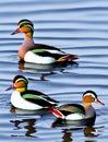 Pack of beautiful mandarin duck swimming in the water