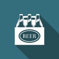 Pack of beer bottles icon isolated with long shadow. Case crate beer box sign. Flat design. Vector Royalty Free Stock Photo