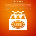 Pack of beer bottles icon isolated on orange background. Case crate beer box sign. Flat design. Vector Royalty Free Stock Photo