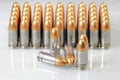 pack of bullets 9mm parabellum FMJ (Full Metal Jacket ) Royalty Free Stock Photo